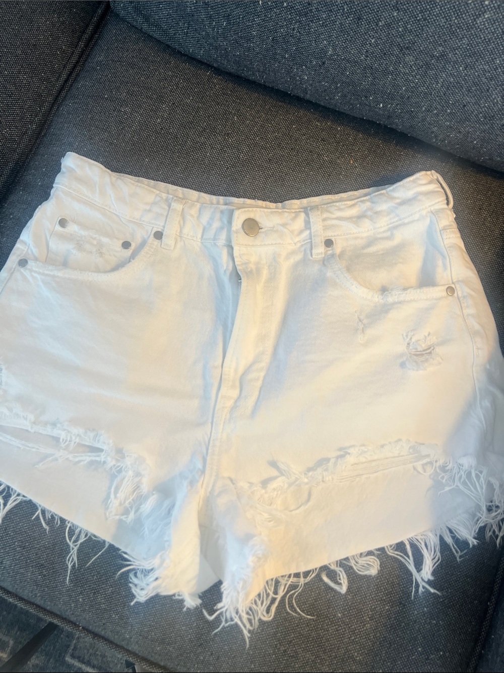 Zara- White Distressed Denim Shorts